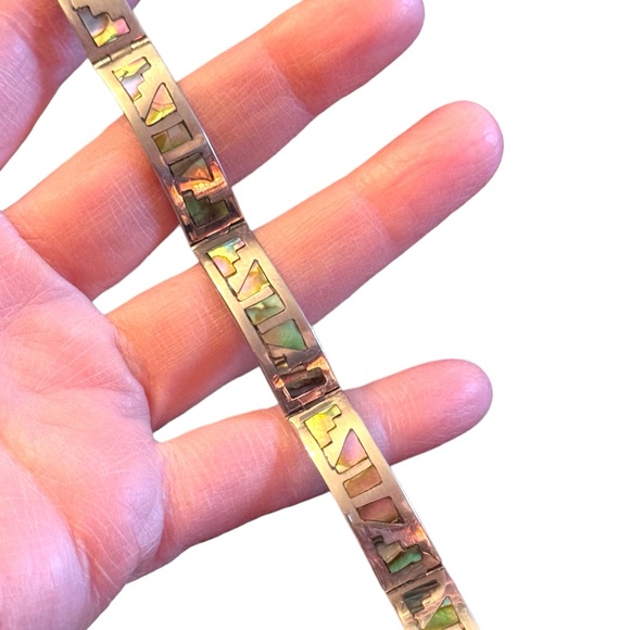 Vintage1950s Talleres De Los Ballesteros Taxco Mexico Sterling Abalone Bracelet - Picture 4 of 8